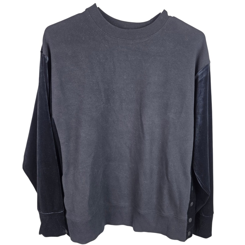 Athleta Sweatshirt Women S Black Good Velvet Sleeves Mixed Media Snap Side Vent